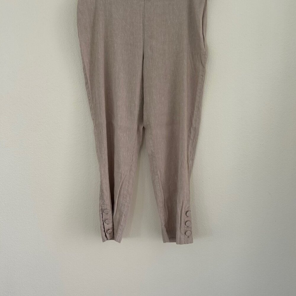 J Jill Linen Cropped Pants Side Zip Button Hem Neutral Summer Stretch Casual SZM - Picture 6 of 7